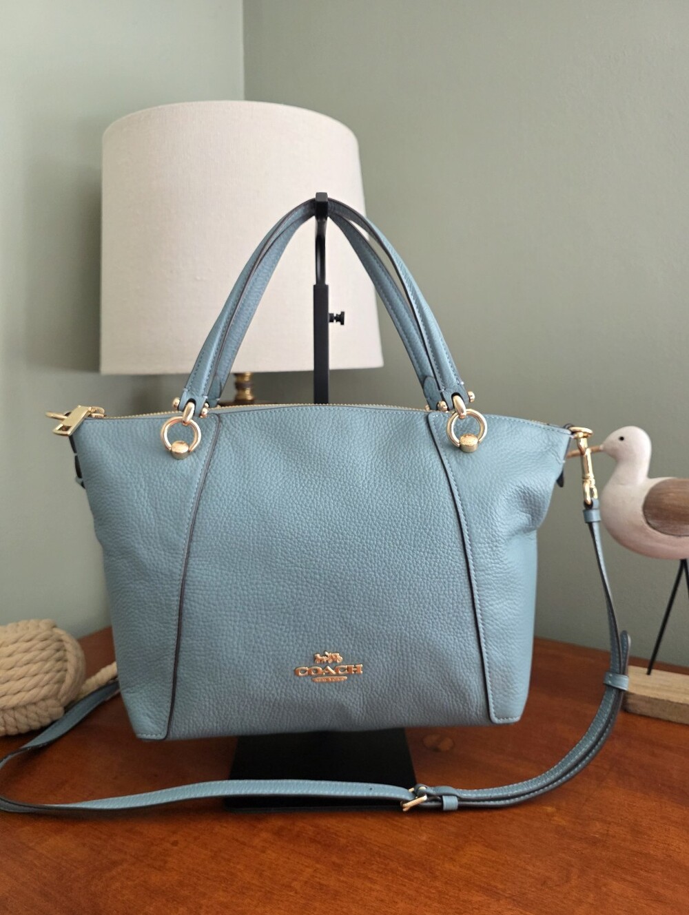 Coach Kasey Satchel C6229 Sky Blue Teal Pebbled Leather Crossbody Bag